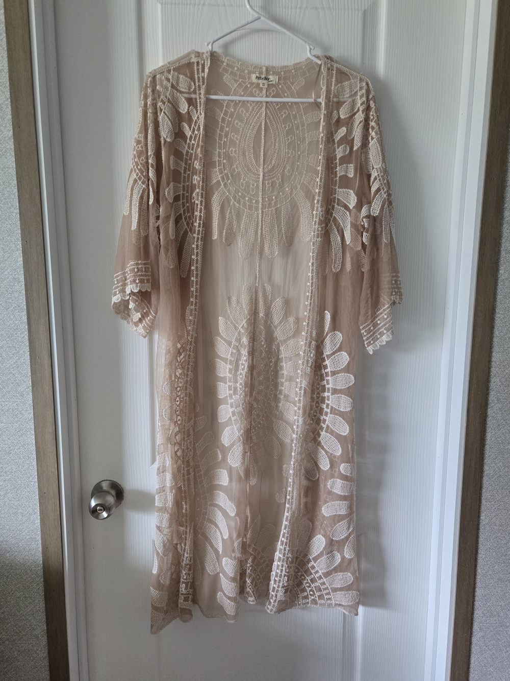 Rebellion Sheer Embroidered Duster in Blush Nude - Picture 1 of 5